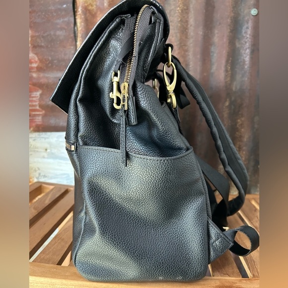 Freshly Picked Black leather Backpack Gold hardware main image 7